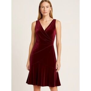 Lauren Ralph Lauren Faux Wrap Velvet Midi Dress Womens 12 Holiday Whimsigoth NWT
